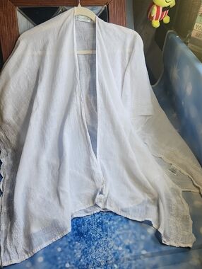 Lightweight White Linen Kimono Cardigan